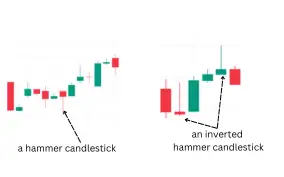 chart showing examples of hammer and inverted hammer candlesticks