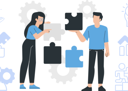 illustration of how building a trading system works. It emphasizes the step by step process, much like pieces of a puzzle coming together.