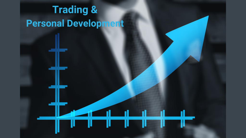 An ascending line graph symbolizing growth, with the words "Trading and Personal Development" written across it.