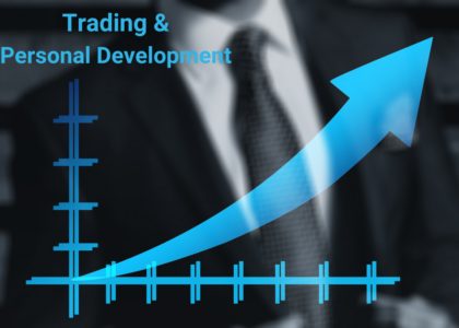 An ascending line graph symbolizing growth, with the words "Trading and Personal Development" written across it.