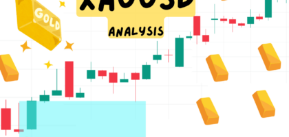 a chart showing bullish price action movement with gold bars and XAUUSD analysis text.