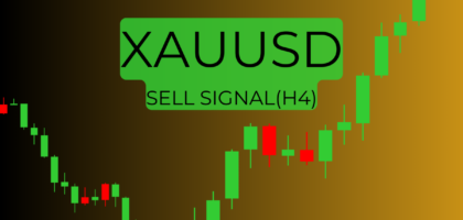 XAUUSD 4H Sell Signal with a bullish price chart background and bold text overlay.