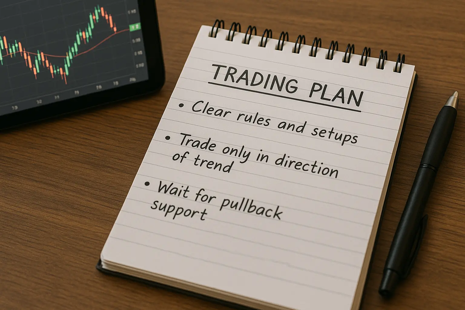 Trading strategy journal showing clear rules and setups for disciplined trading